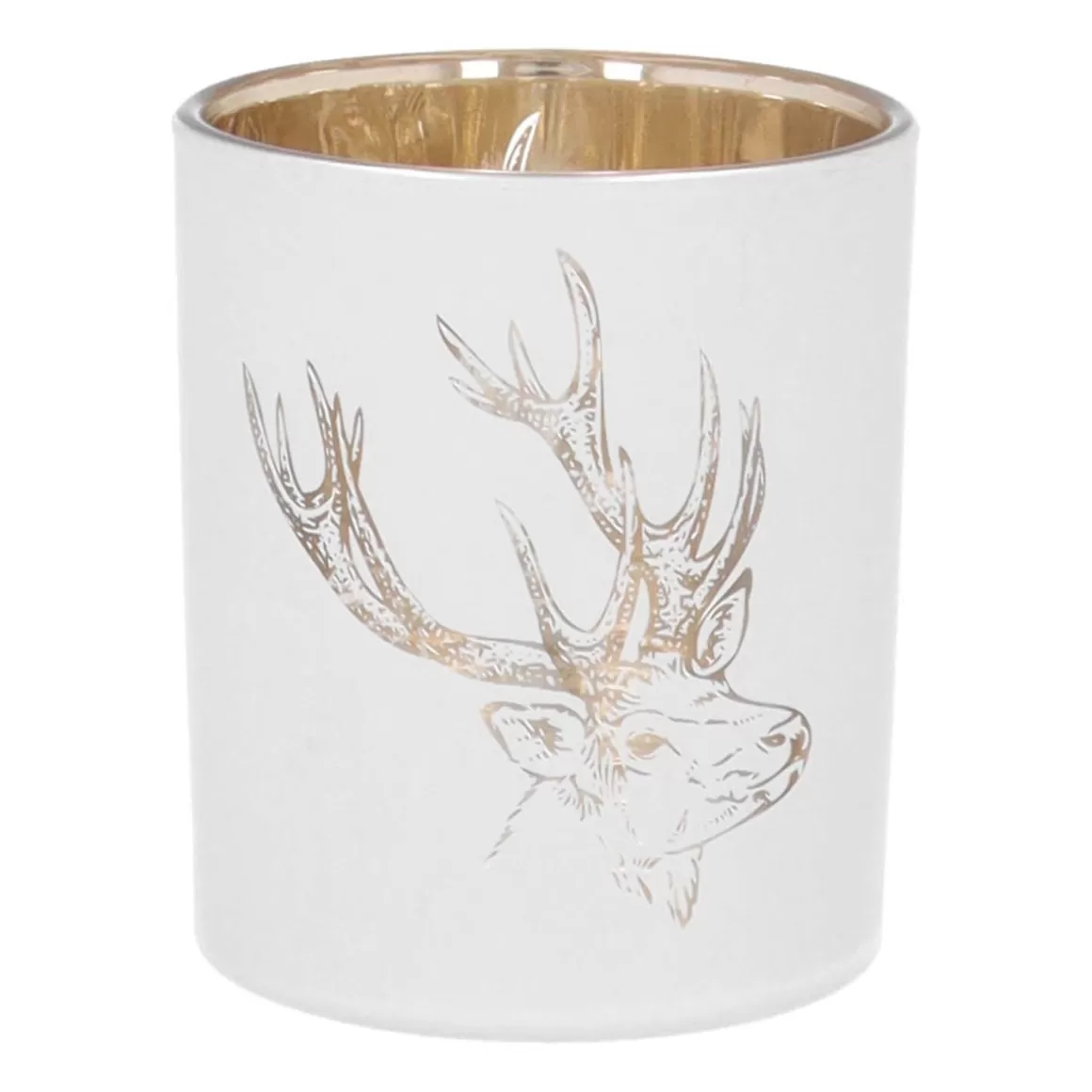 It's all about Christmas Candles-Tealight Holder With Deer Head | Glass | 8cm | White-gold