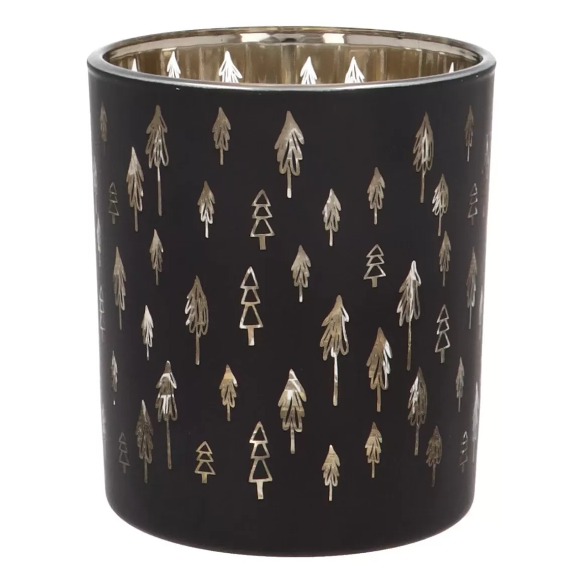 It's all about Christmas Candles-Tealight Holder With Little Christmas Trees | Glass | 10cm | Black-gold