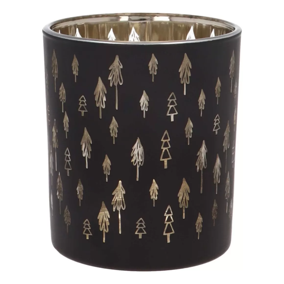 It's all about Christmas Candles-Tealight Holder With Little Christmas Trees | Glass | 10cm | Black-gold