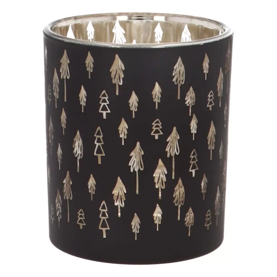 It's all about Christmas Candles-Tealight Holder With Little Christmas Trees | Glass | 8cm | Black-gold