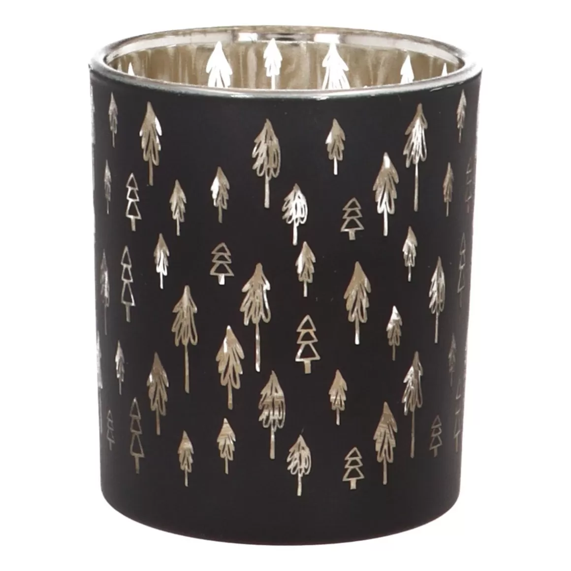 It's all about Christmas Candles-Tealight Holder With Little Christmas Trees | Glass | 8cm | Black-gold