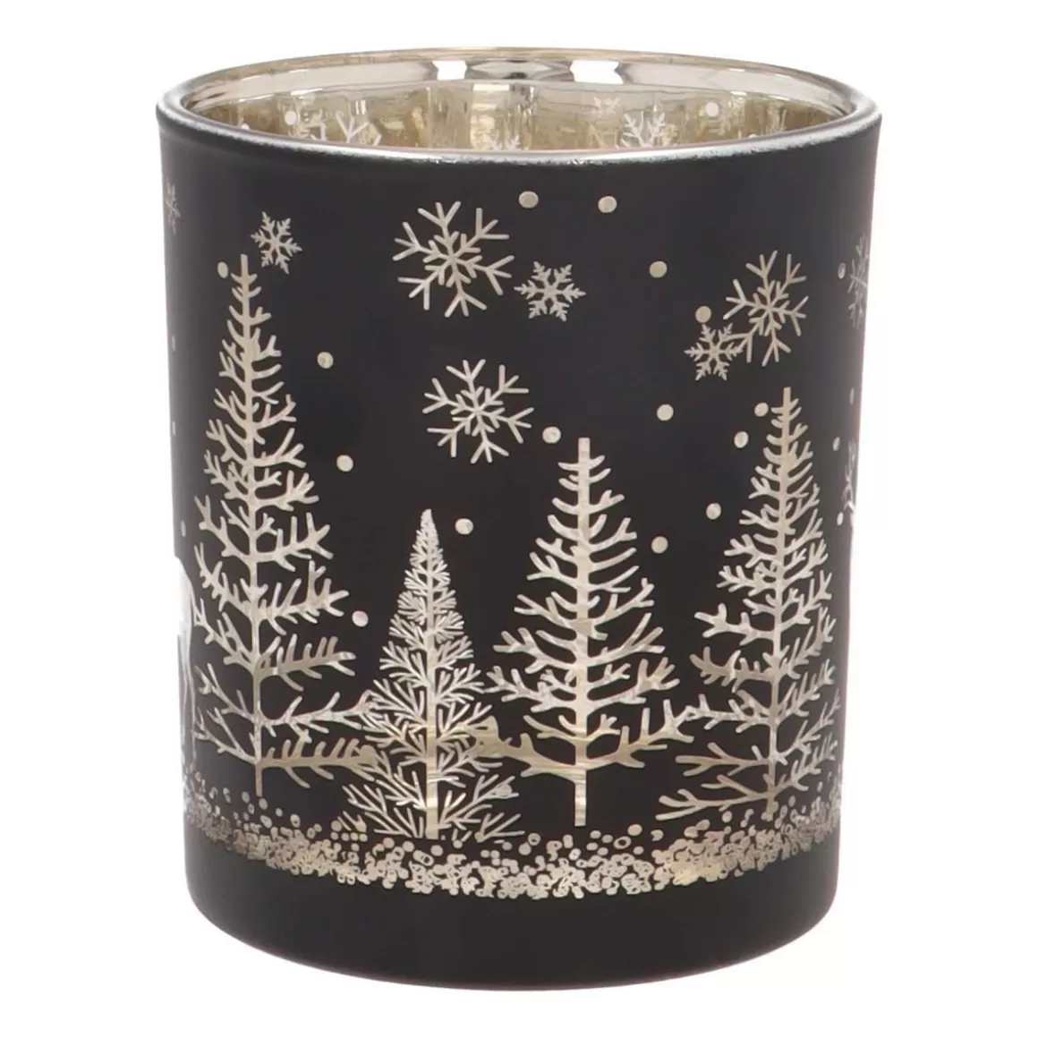 It's all about Christmas Candles-Tealight Holder With Reindeer In Forest | Glass | 10cm | Black-gold