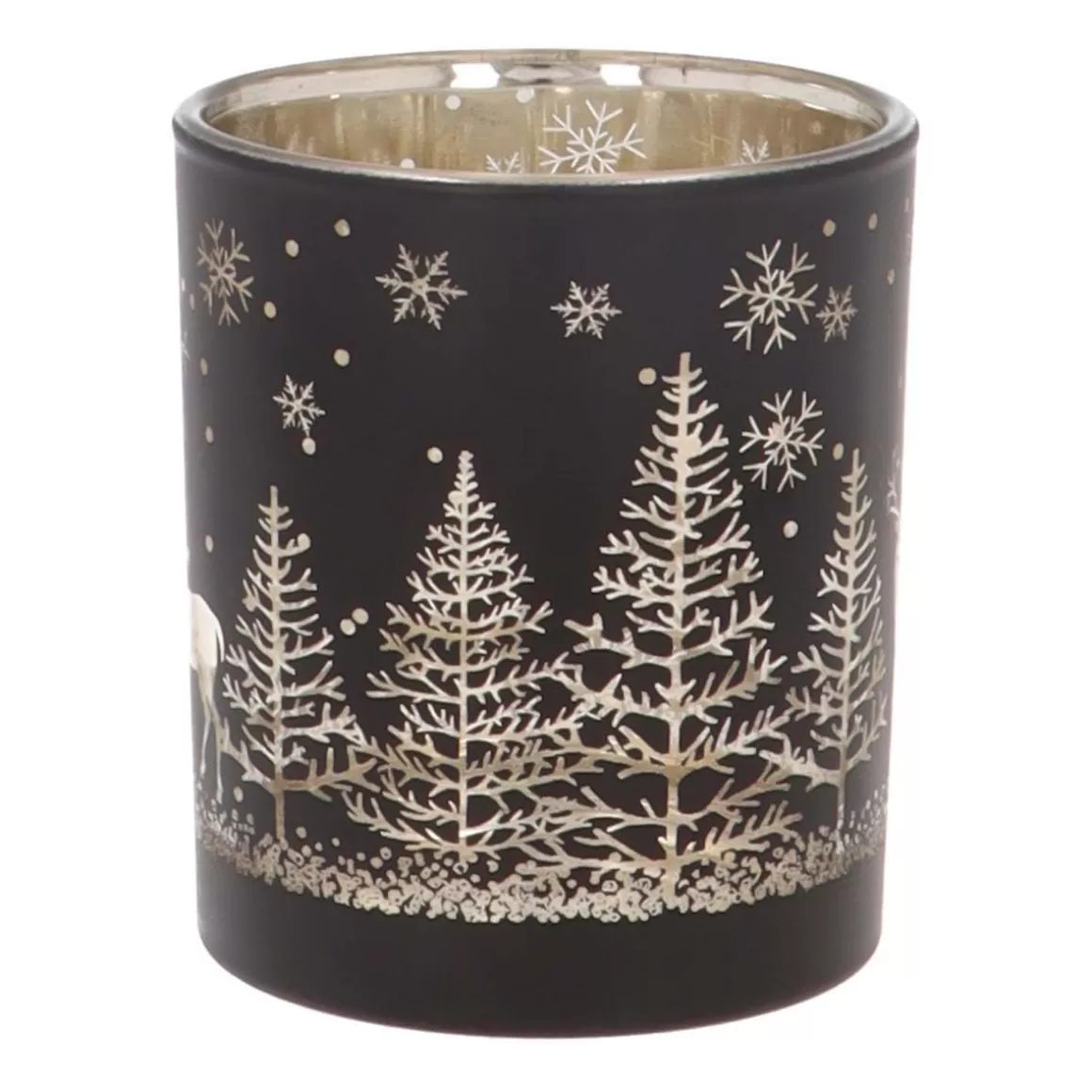 It's all about Christmas Candles-Tealight Holder With Reindeer In Forest | Glass | 8cm | Black-gold