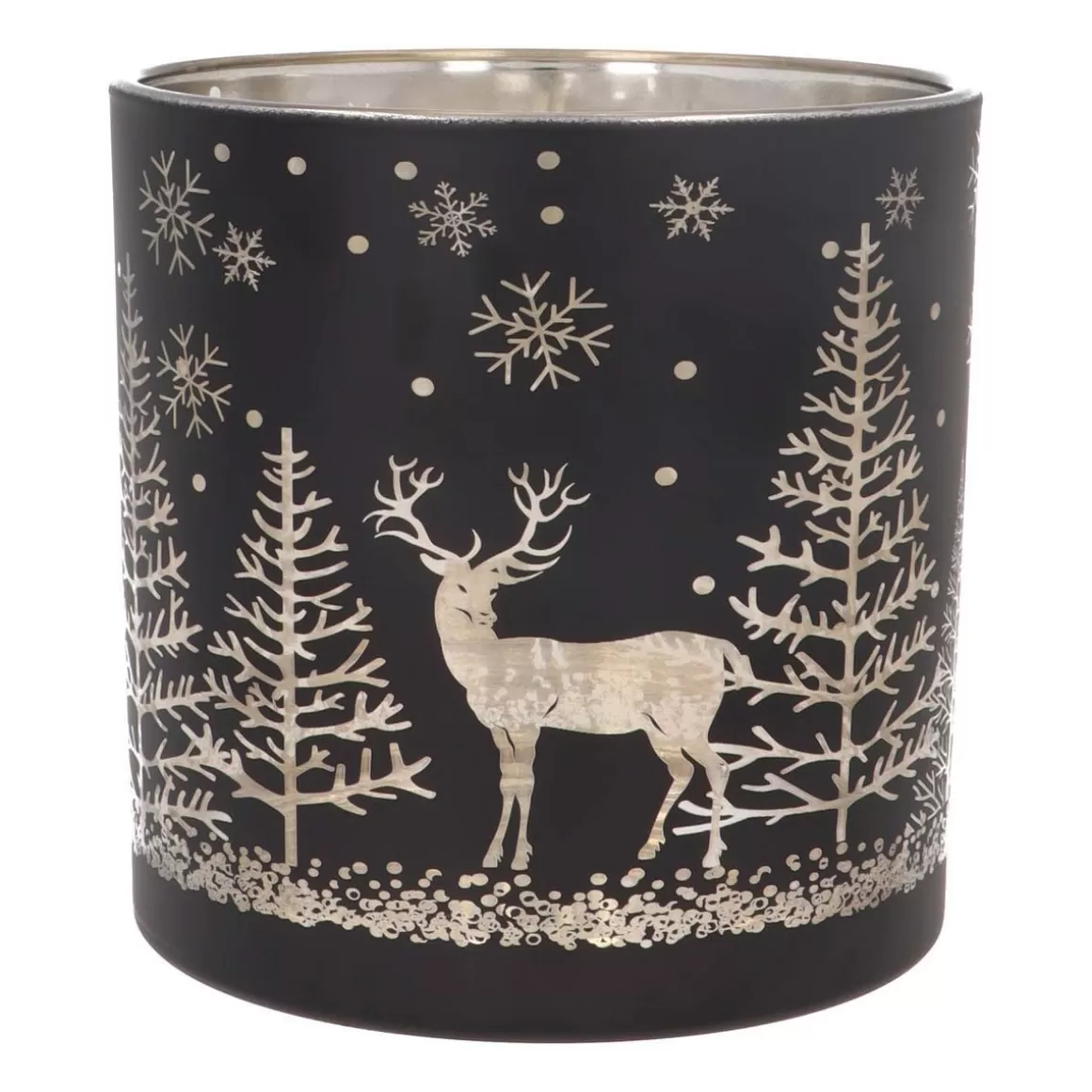 It's all about Christmas Candles-Tealight/candle Holder With Reindeer In Forest | Glass | 15cm | Black-gold