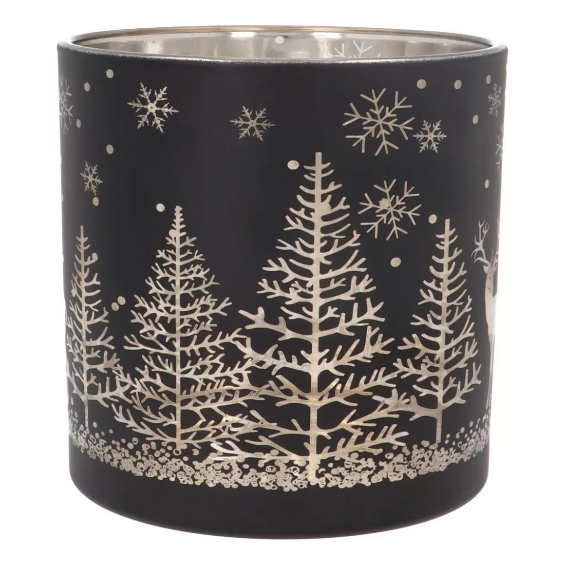 It's all about Christmas Candles-Tealight/candle Holder With Reindeer In Forest | Glass | 15cm | Black-gold