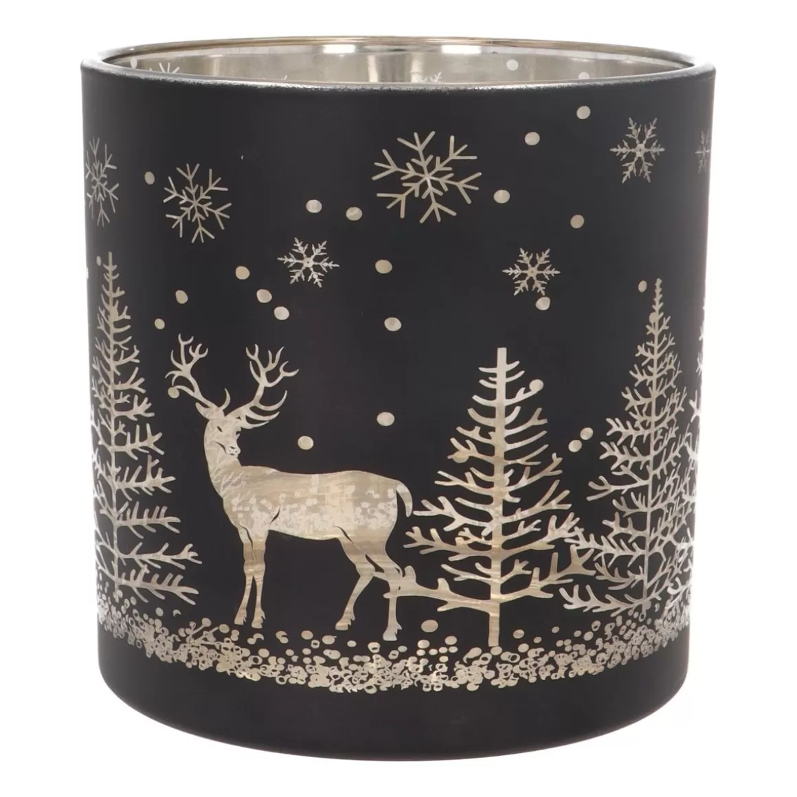 It's all about Christmas Candles-Tealight/candle Holder With Reindeer In Forest | Glass | 15cm | Black-gold