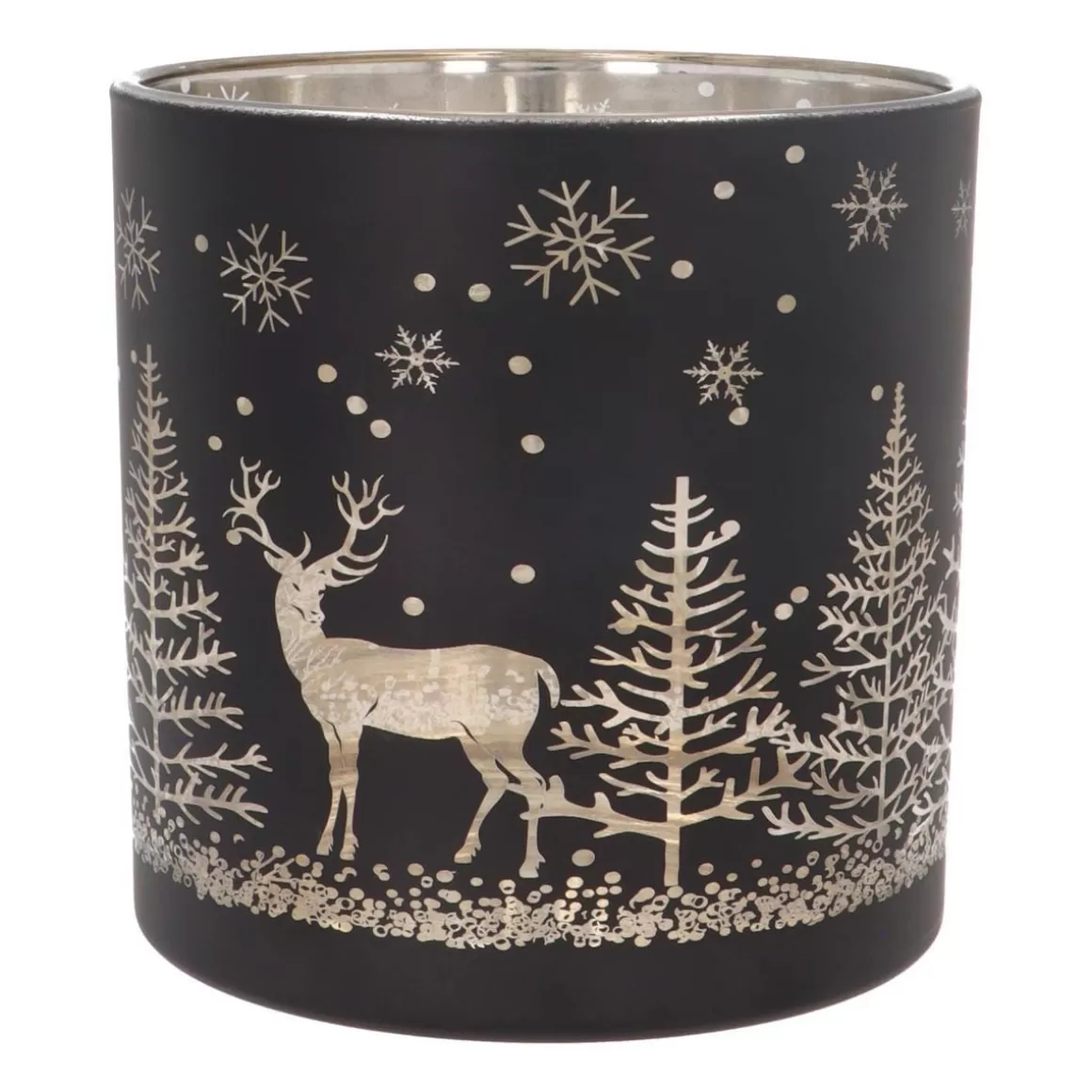 It's all about Christmas Candles-Tealight/candle Holder With Reindeer In Forest | Glass | 15cm | Black-gold
