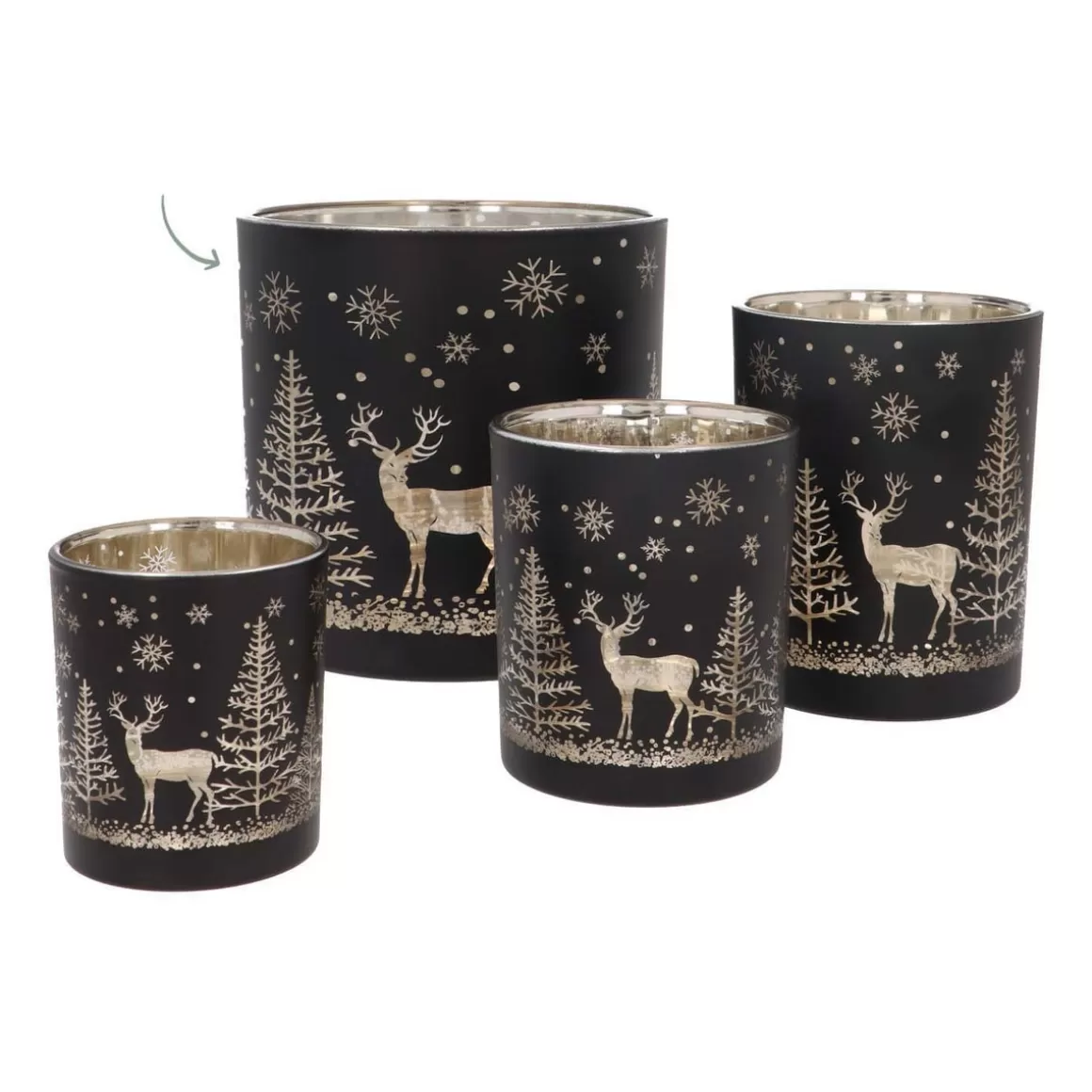 It's all about Christmas Candles-Tealight/candle Holder With Reindeer In Forest | Glass | 15cm | Black-gold