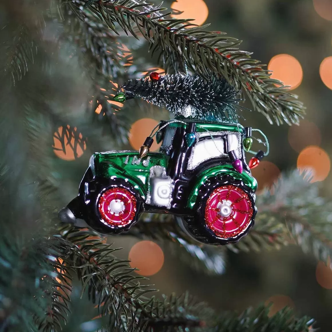 It's all about Christmas Christmas Ornaments-Tractor Glass Hanging Figurine 9cm Green