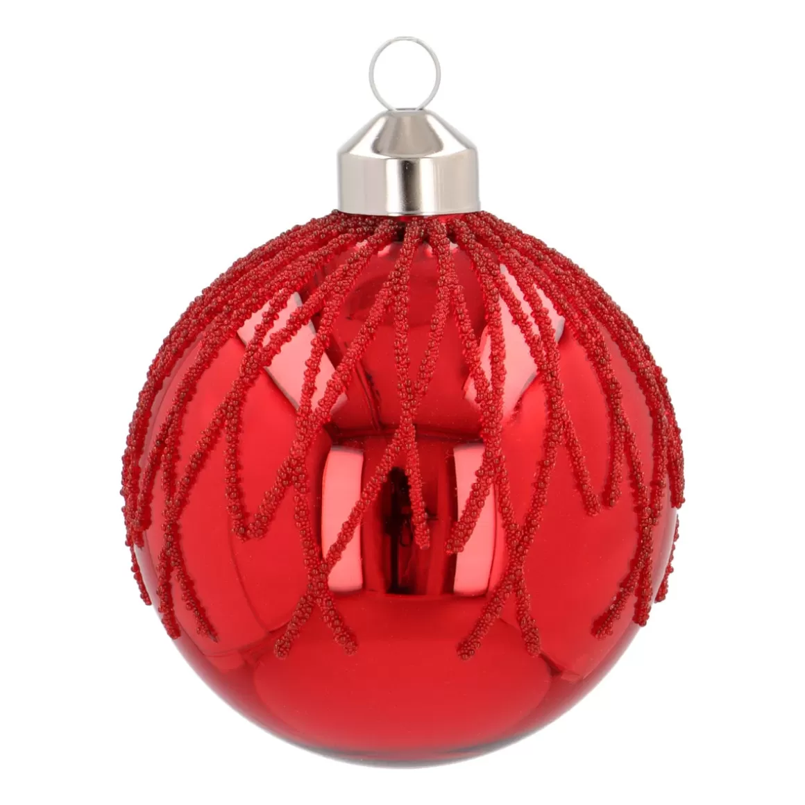 It's all about Christmas Christmas Baubles By Colour | Glass Christmas Baubles-Traditional Red Christmas Bauble With Dewdrop Stripes