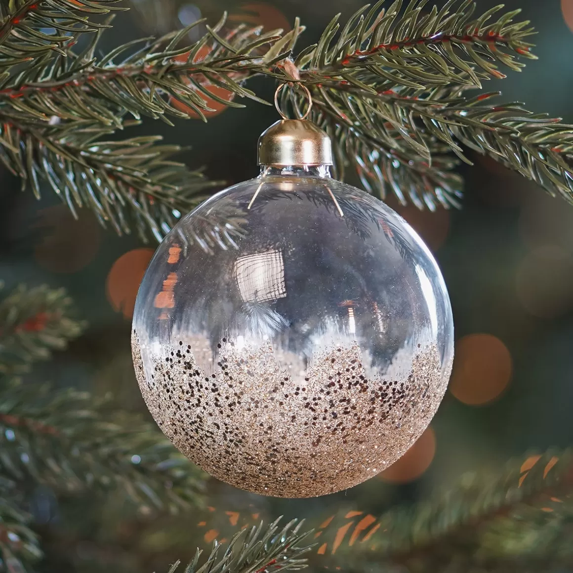 It's all about Christmas Christmas Baubles By Colour | Glass Christmas Baubles-Transparent Christmas Bauble With Gold Glitter Dip