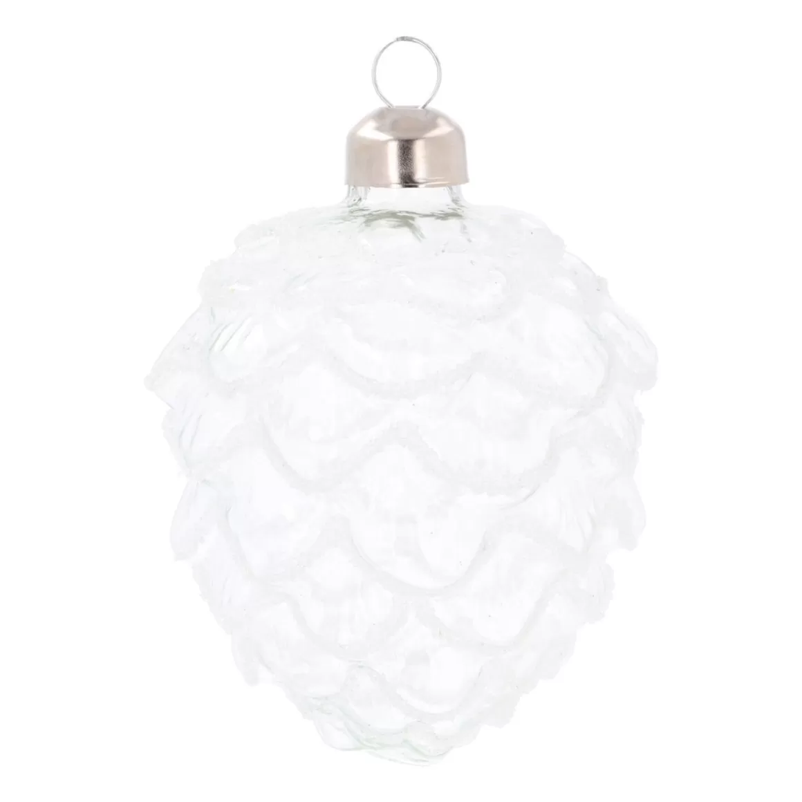 It's all about Christmas Christmas Baubles By Colour | Luxury Christmas Baubles-Transparent Glass Pine Cone With Frost