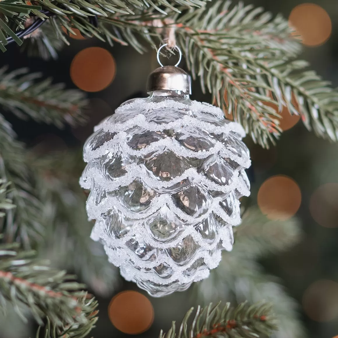 It's all about Christmas Christmas Baubles By Colour | Luxury Christmas Baubles-Transparent Glass Pine Cone With Frost