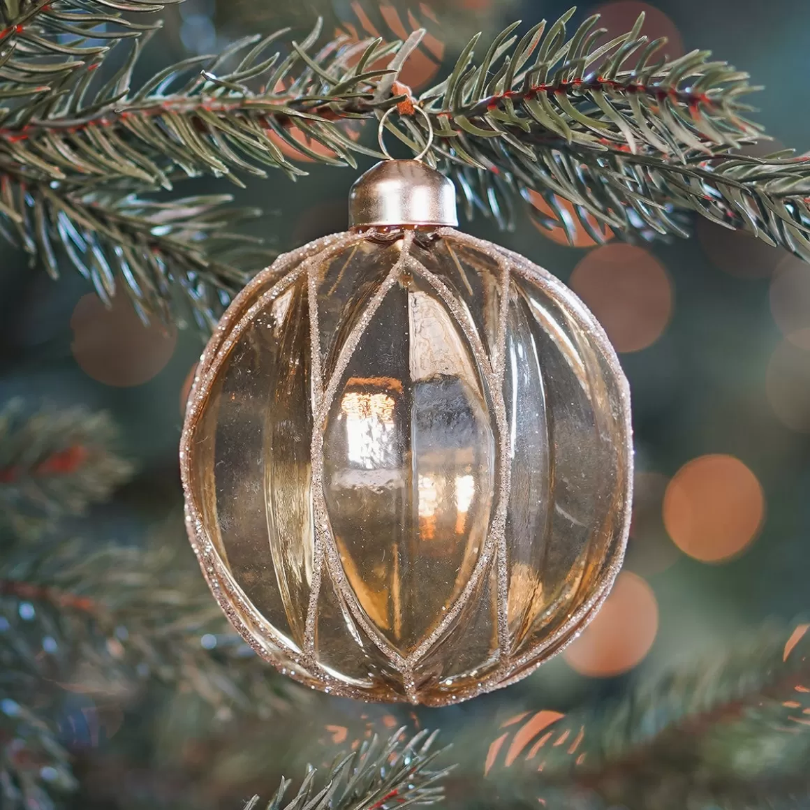 It's all about Christmas Christmas Baubles By Colour | Glass Christmas Baubles-Transparent Gold Christmas Bauble With Glitters