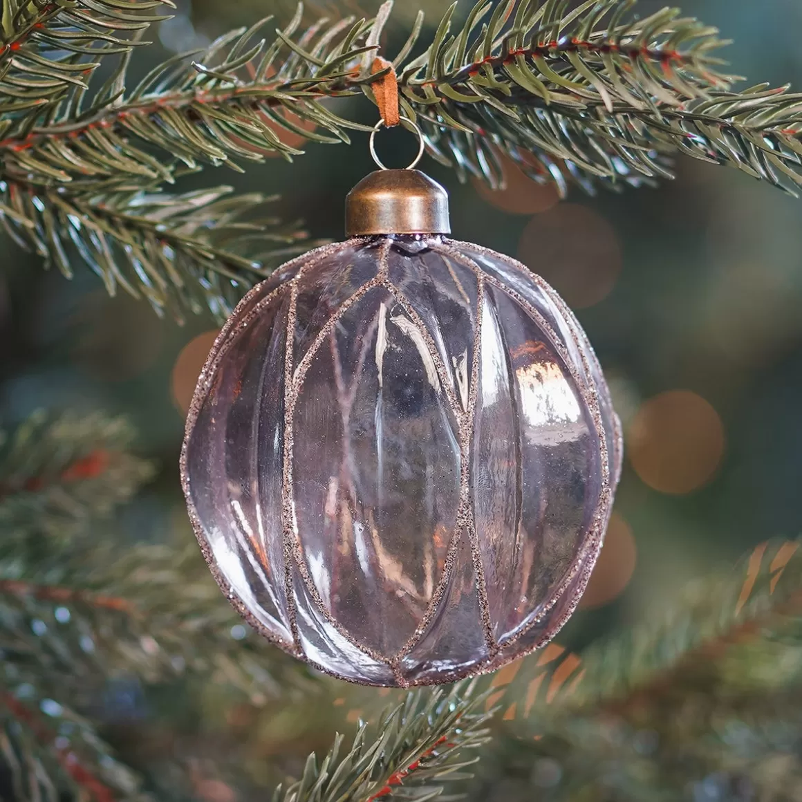 It's all about Christmas Christmas Baubles By Colour | Glass Christmas Baubles-Transparent Taupe Christmas Bauble With Glitters