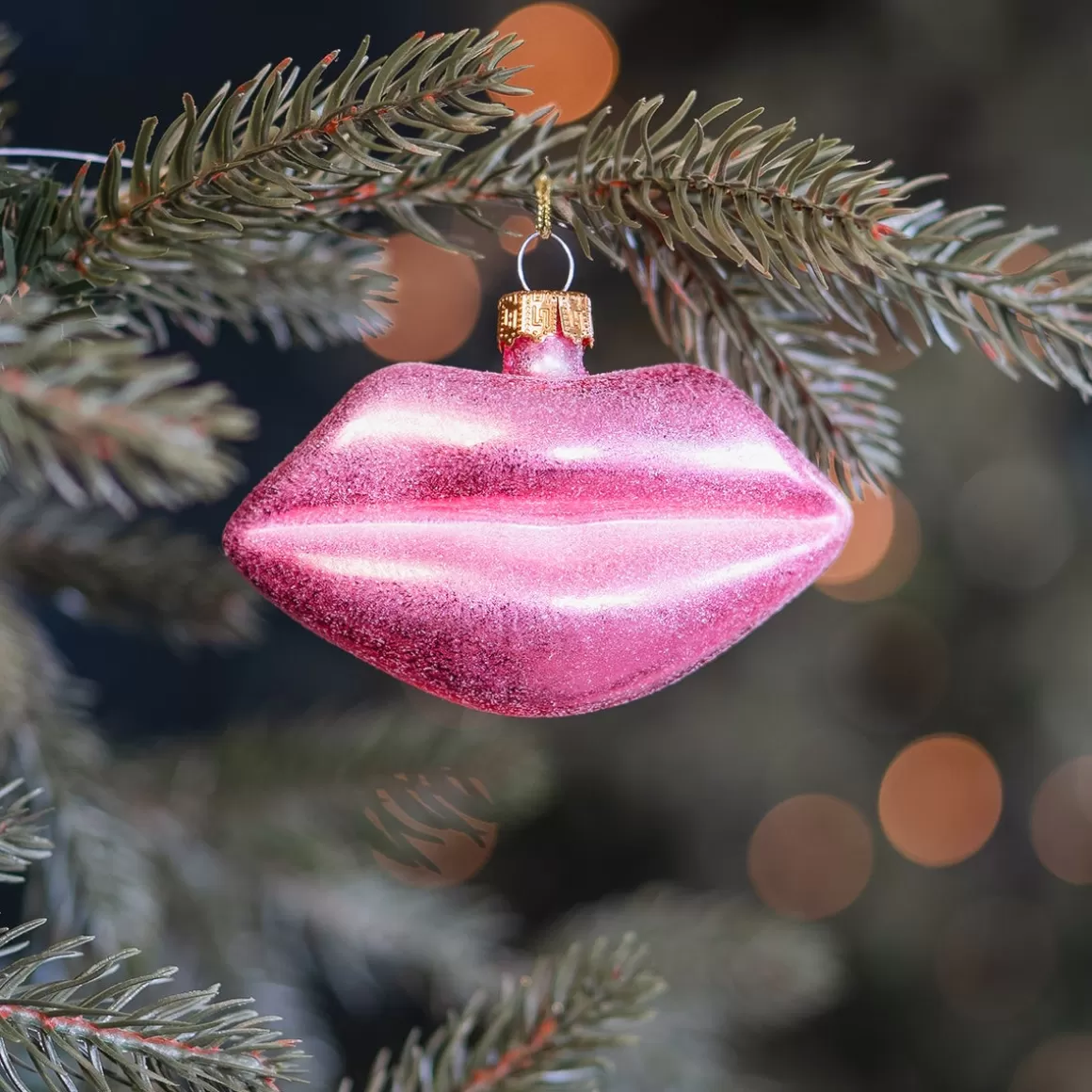 It's all about Christmas Christmastree Decorations Glass | Christmas Ornaments-Trendy Pink Lips Ornament