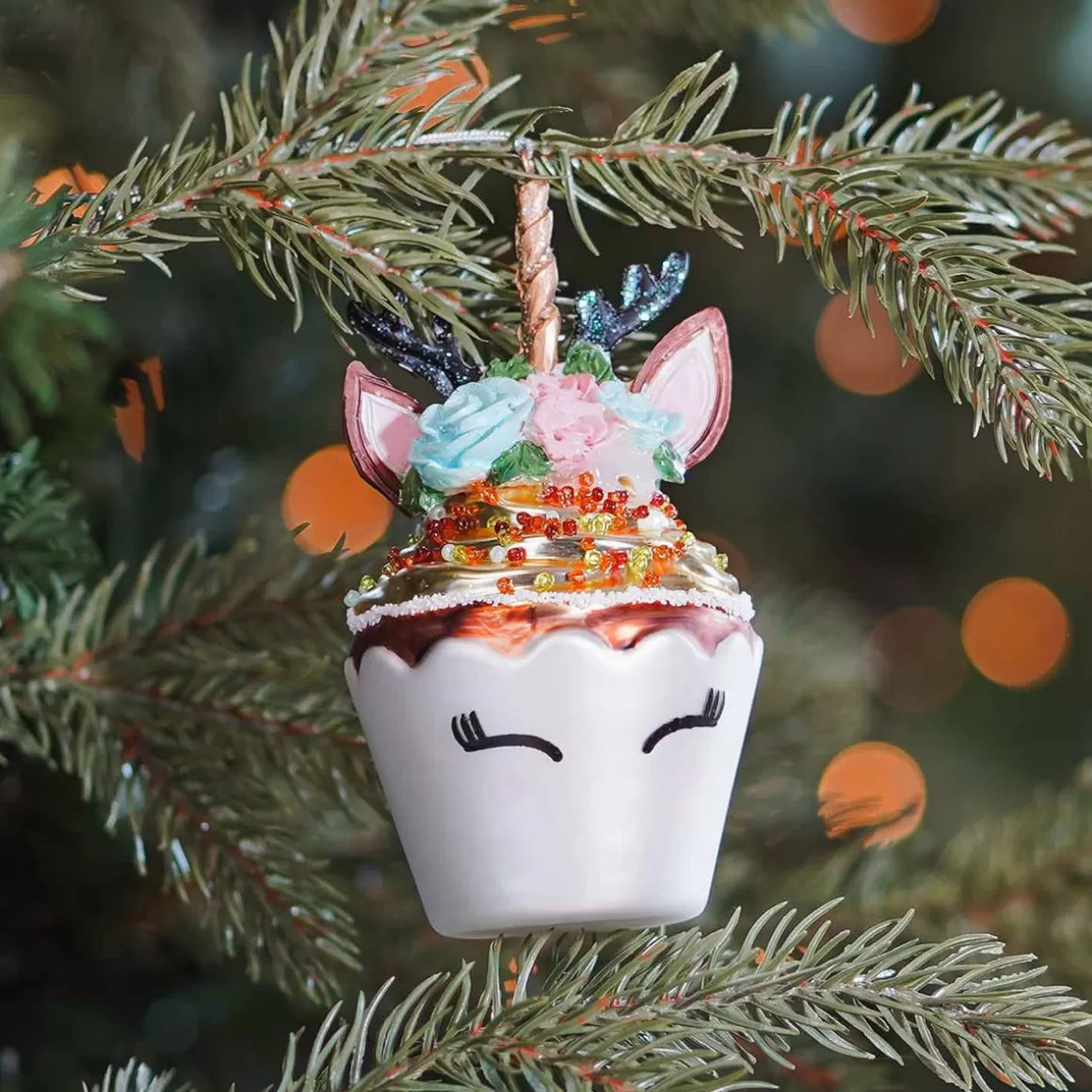 It's all about Christmas Christmas Ornaments-Unicorn Cupcake Christmas Ornament | Glass | 11 Cm