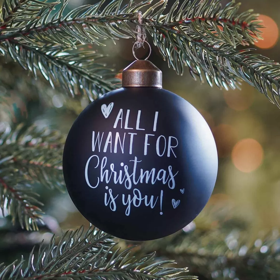 It's all about Christmas Funny Christmas Baubles | Christmas Baubles By Colour-Unique Glass Christmas Bauble "All I Want For Christmas" 8cm Black