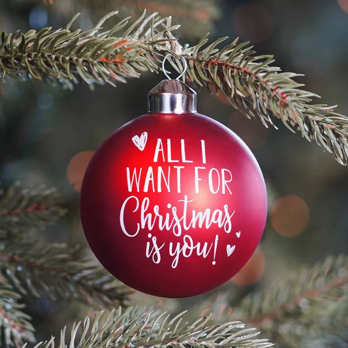 It's all about Christmas Funny Christmas Baubles | Christmas Baubles By Colour-Unique Glass Christmas Bauble "All I Want For Christmas" 8cm Red