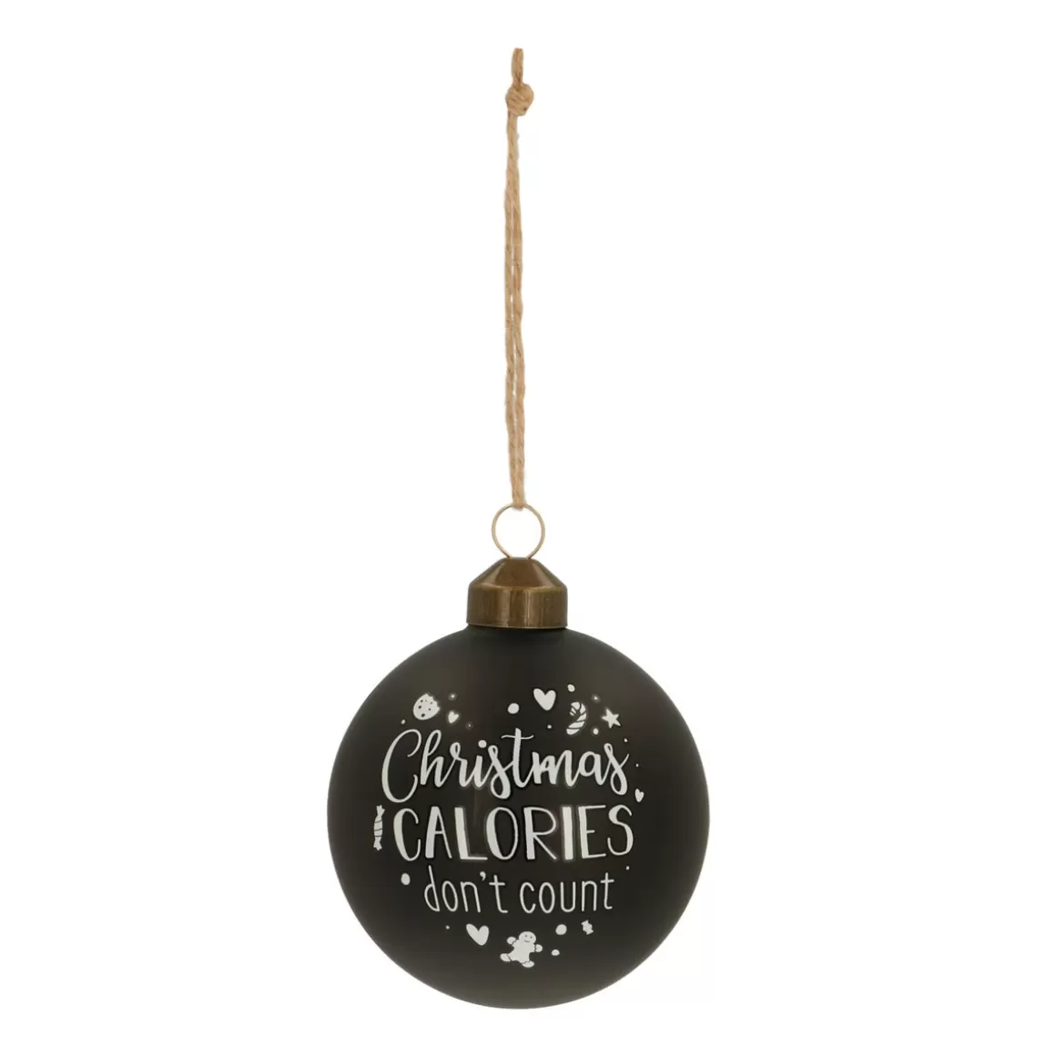 It's all about Christmas Funny Christmas Baubles | Luxury Christmas Baubles-Unique Glass Christmas Bauble "Christmas Calories Don't Count" 8cm Black
