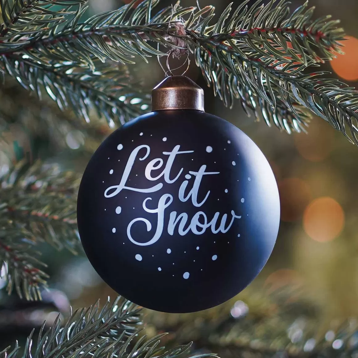 It's all about Christmas Christmas Baubles By Colour | Luxury Christmas Baubles-Unique Glass Christmas Bauble "Let It Snow" 8cm Black