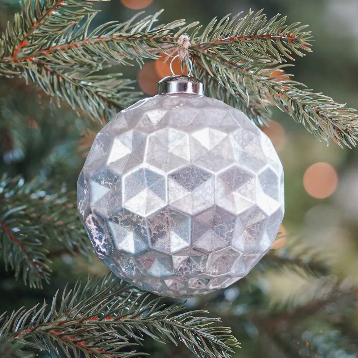 It's all about Christmas Christmastree Decorations Glass | Luxury Christmas Baubles-Unique Glass Christmas Bauble With Hexagons 10 Cm Champagne