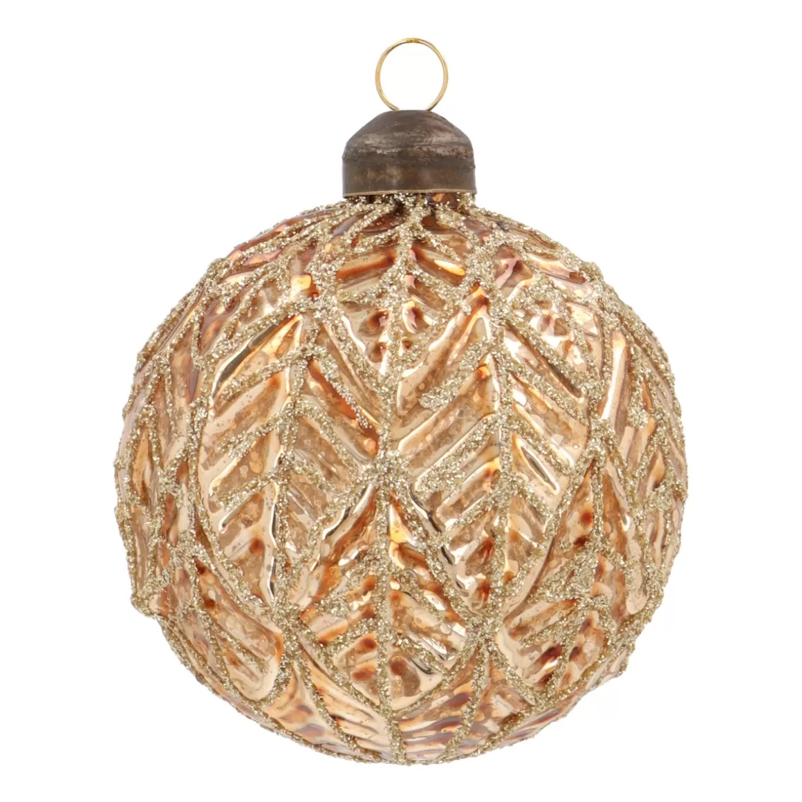 It's all about Christmas Extraordinary Baubles | Christmas Baubles By Colour-Warm Gold Christmas Bauble With Leaf Motif