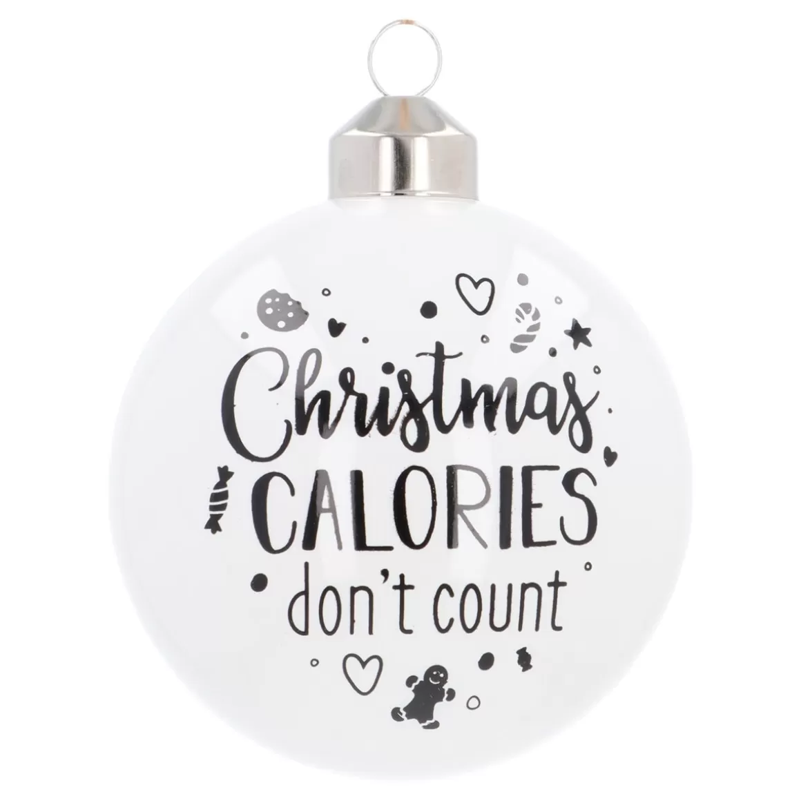 It's all about Christmas Christmas Baubles By Colour-White Christmas Bauble 'Calories Don't Count'