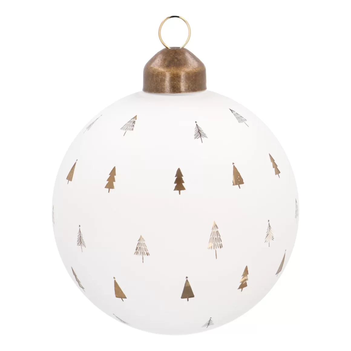 It's all about Christmas Christmas Baubles By Colour | Glass Christmas Baubles-White Christmas Bauble With Cut-Out Christmas Trees