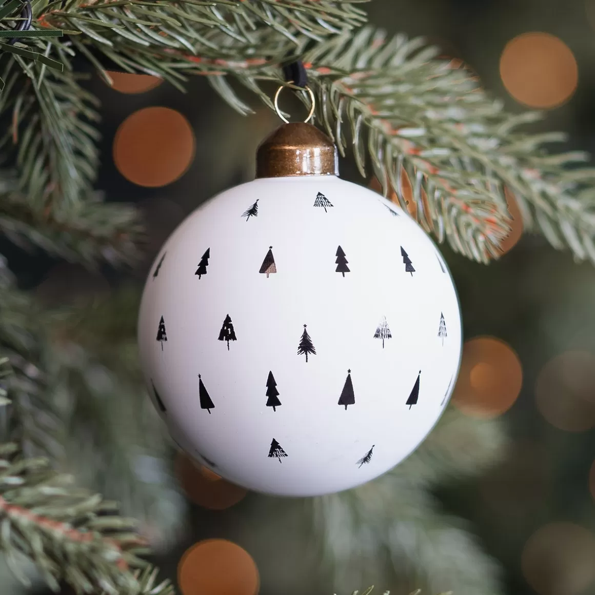 It's all about Christmas Christmas Baubles By Colour | Glass Christmas Baubles-White Christmas Bauble With Cut-Out Trees