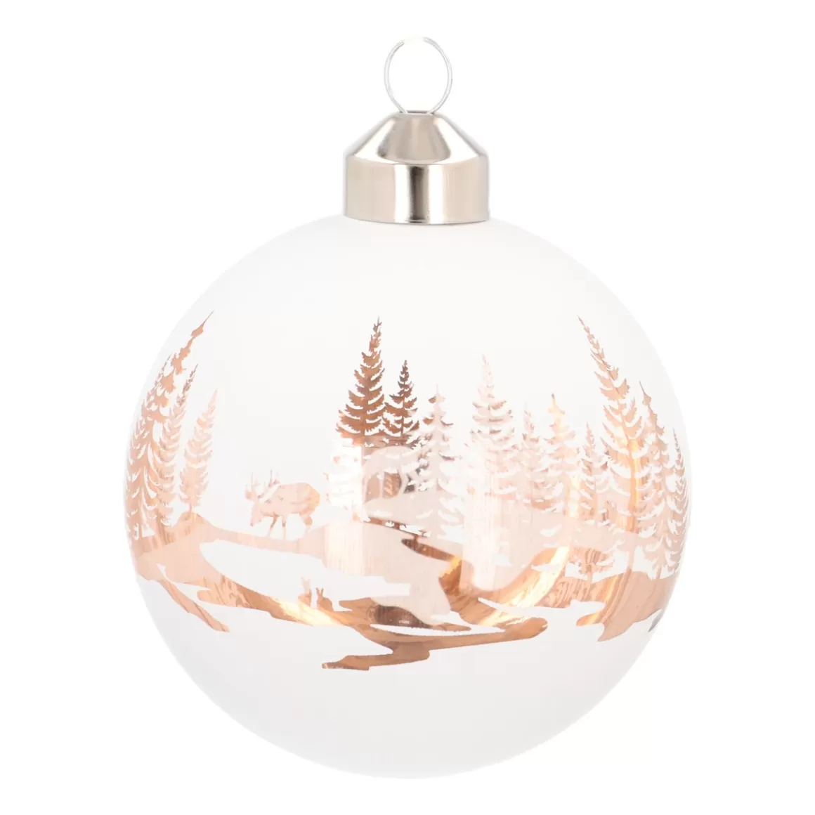 It's all about Christmas Christmas Baubles By Colour | Glass Christmas Baubles-White Christmas Bauble With Cut-Out Winter Scene