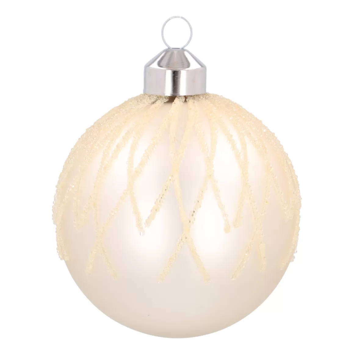 It's all about Christmas Christmas Baubles By Colour-White Christmas Bauble With Dewdrop Stripes