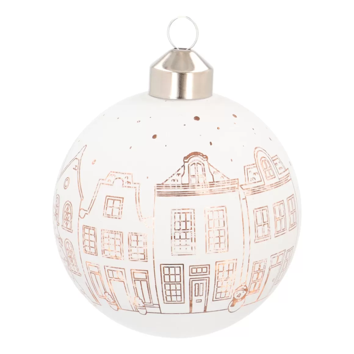 It's all about Christmas Glass Christmas Baubles-White Christmas Bauble With Fine Cut-Out Houses