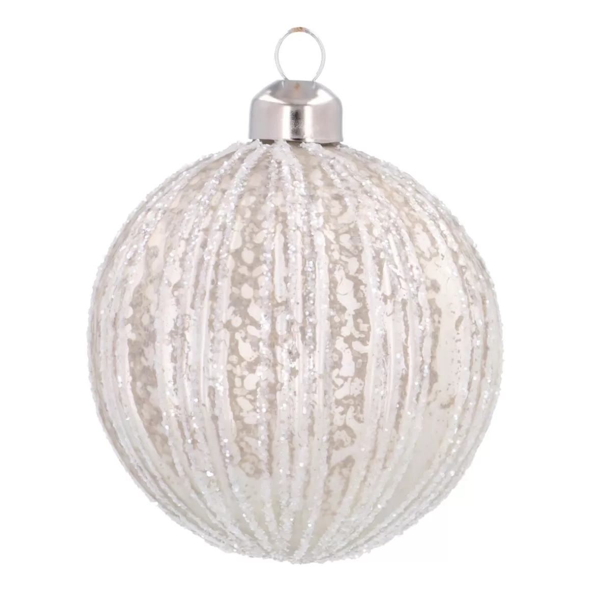 It's all about Christmas Christmastree Decorations Glass | Extraordinary Baubles-White Crackle Christmas Bauble With Glitter Stripes