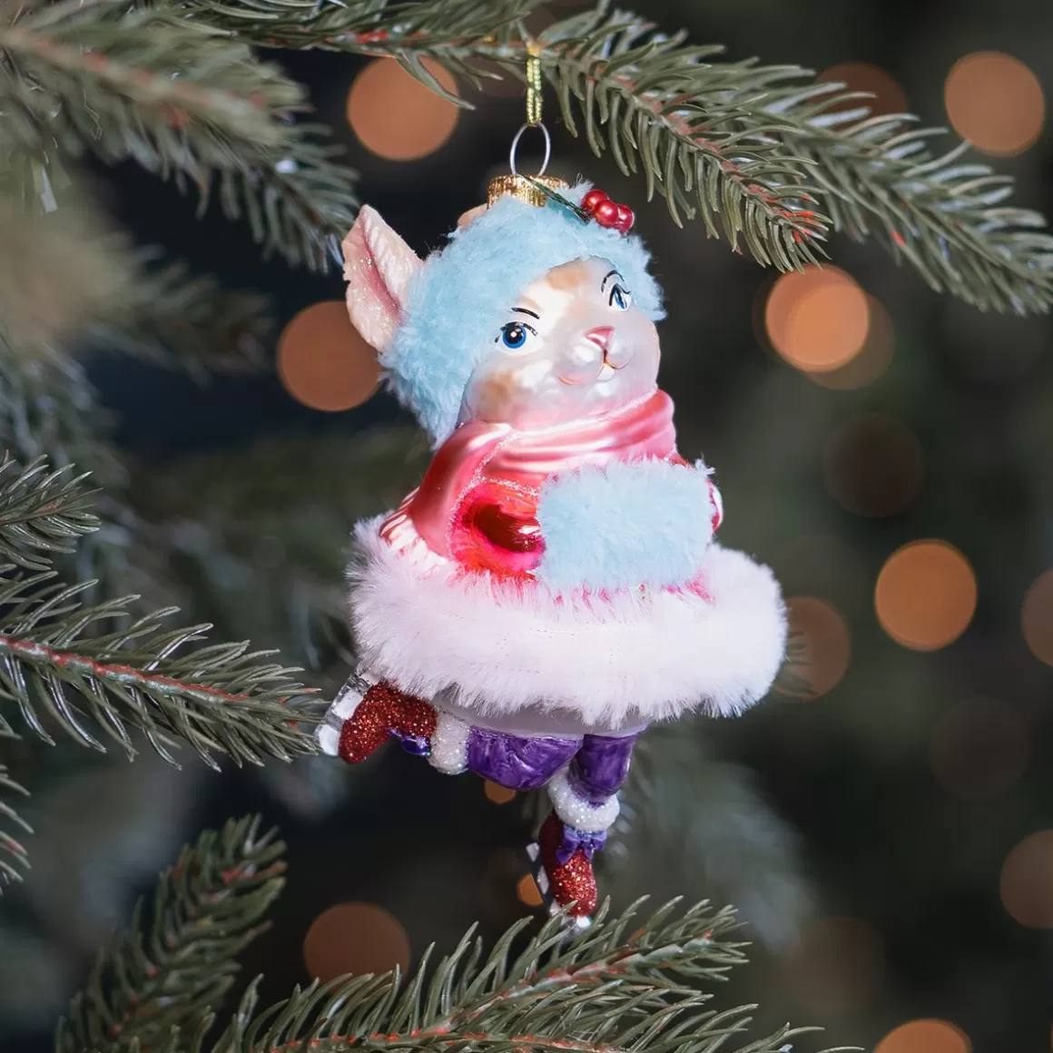 It's all about Christmas Christmastree Decorations Glass | Christmas Ornaments-Winter Rabbit With Skates Ornament