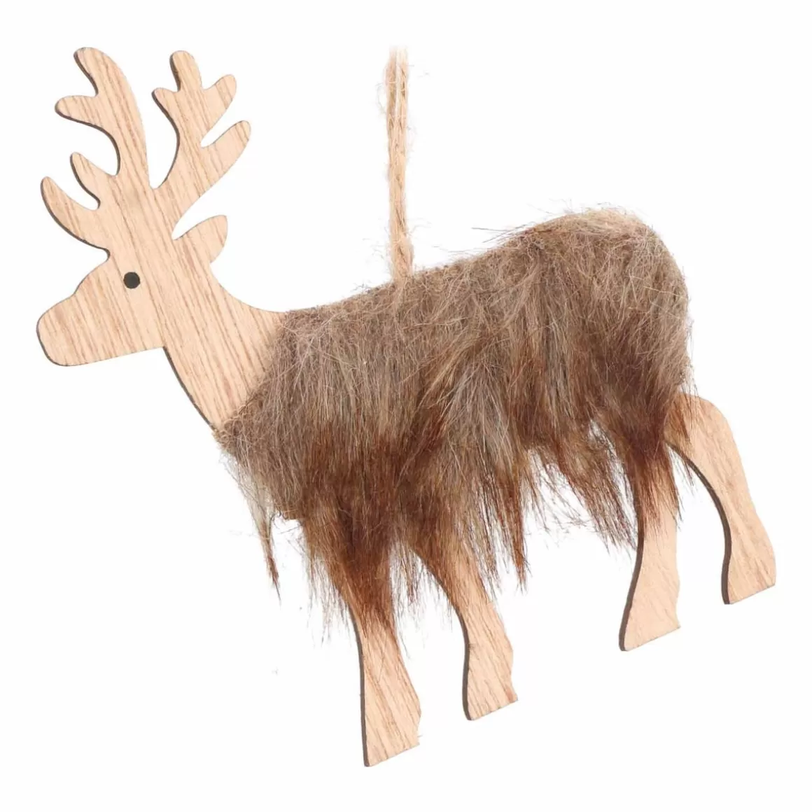 It's all about Christmas All Christmas Decorations | Christmas Ornaments-Wooden Fur Reindeer Ornament | Natural | 12 Cm