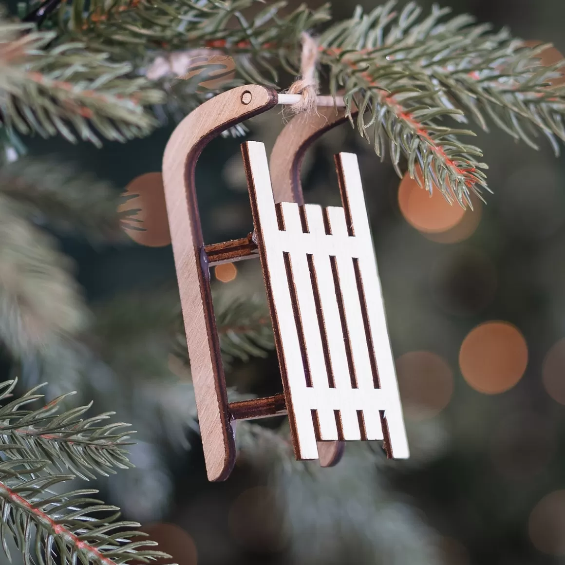 It's all about Christmas Christmas Ornaments-Wooden Sleigh Ornament | Natural | 10 Cm