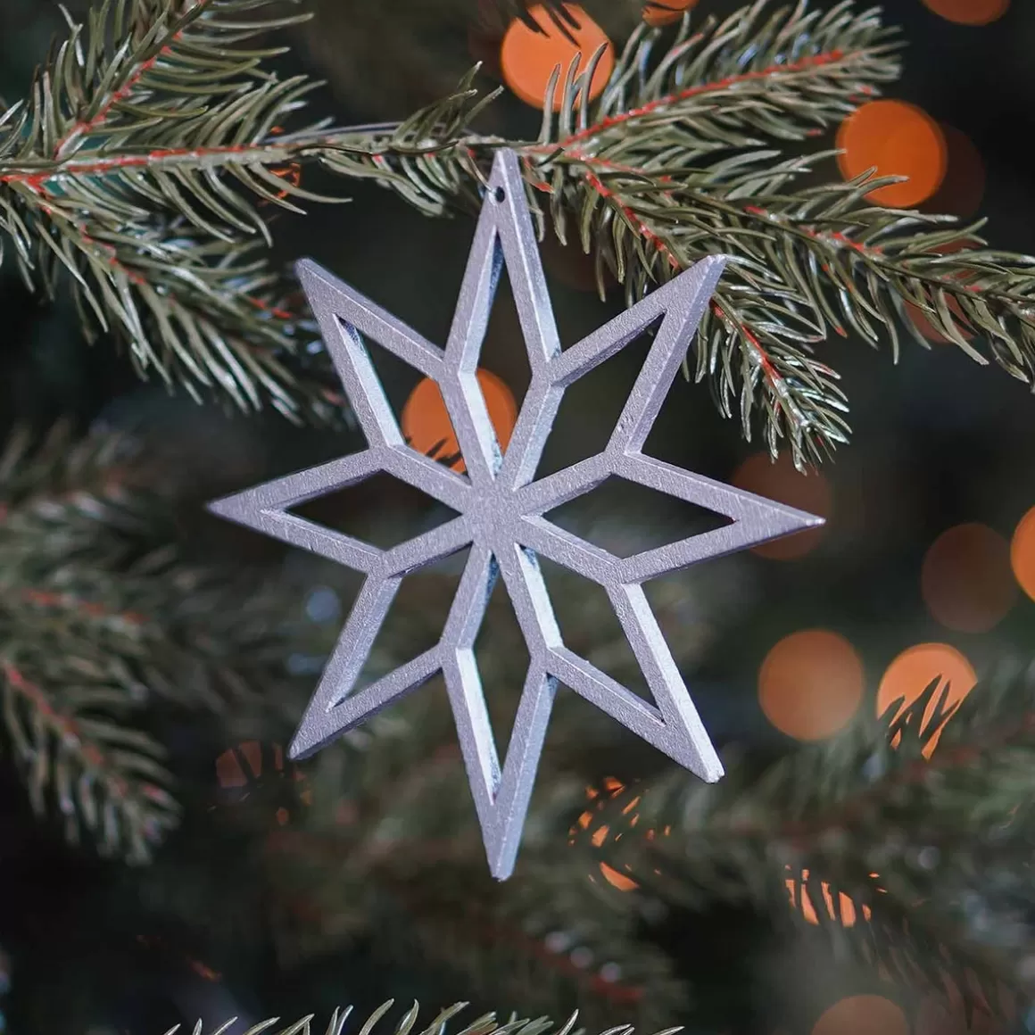 It's all about Christmas Christmas Ornaments-Wooden Star Ornament | Silver | 12 Cm