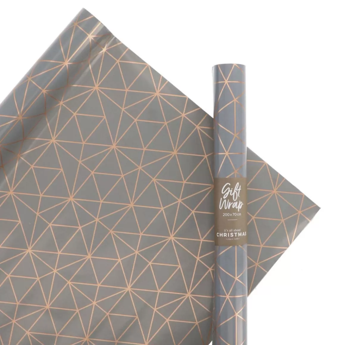 It's all about Christmas Wrapping Paper-Wrapping Paper Geometric Matte Gray - Rose Gold 200x70 Cm